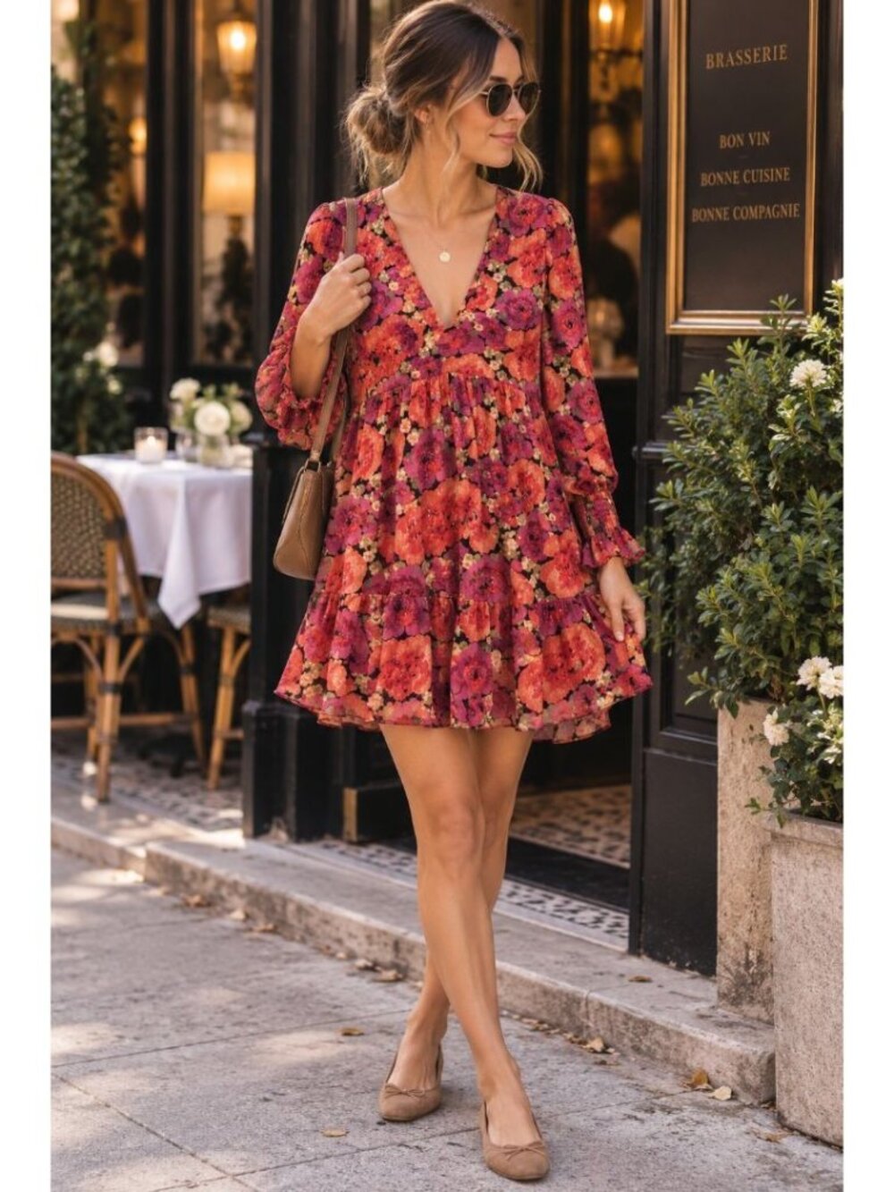NWT Tuckernuck Pomander Place Rose Chiffon Kenzo V-Neck Tiered Layers Dress L